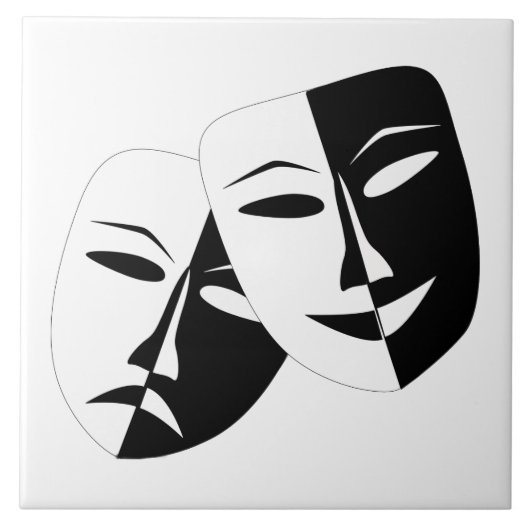 Comedy Tragedie Black en White Theater Mask Tegeltje (Voorkant)