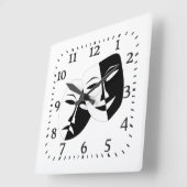 Comedy Tragedie Black en White Theater Mask Vierkante Klok (Hoek)