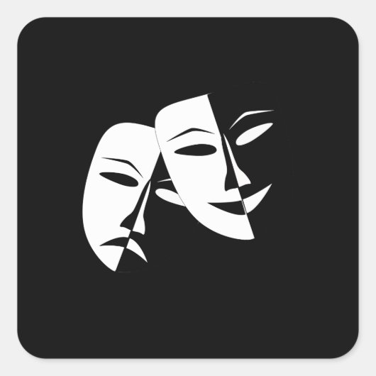 Comedy Tragedie Black en White Theater Mask Vierkante Sticker (Voorkant)