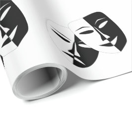 Comedy Tragedie Black en White Theater Mask Wrappi Cadeaupapier