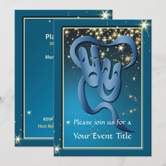 Comedy tragedie blauw bioscoopmasker - Aangepast u Kaart (Voorkant / Achterkant)