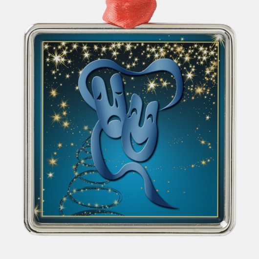 Comedy Tragedie Blue Theater Mask Blue Kerstmis 2 Metalen Ornament (Voorkant)
