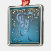 Comedy Tragedie Blue Theater Mask Blue Kerstmis 2 Metalen Ornament (Links)