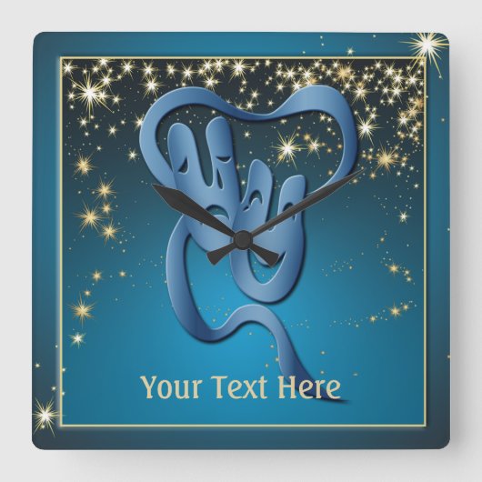 Comedy Tragedie Blue Theater Mask Custom Vierkante Klok (Voorkant)