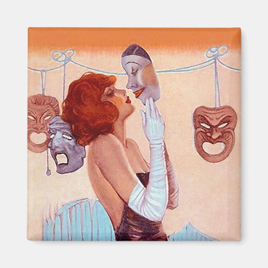 COMEDY & TRAGEDIE DRAMA MASKERS Glamour Meisje Mag Magneet (Voorkant)