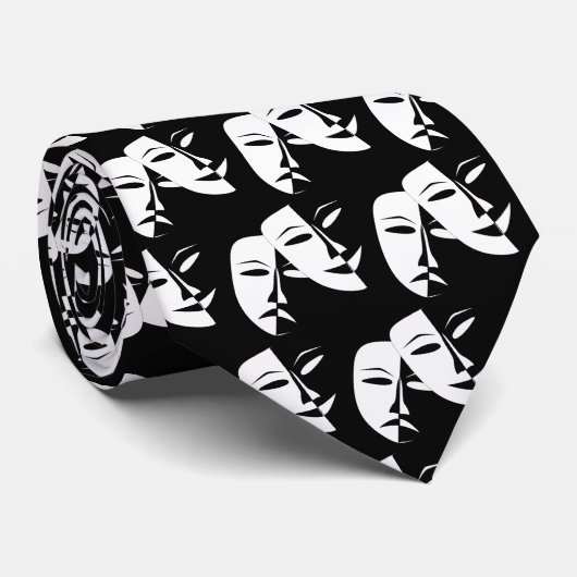 Comedy tragedie drama theatermasker zwart wit stropdas (Opgerold)