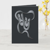 Comedy tragisch theater maskergrijs/zwarte groet kaart (Gele Bloem)