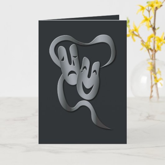 Comedy tragisch theater maskergrijs/zwarte groet kaart (Gele Bloem)