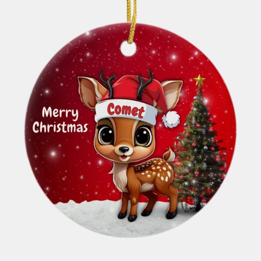 Comet Baby Deer, Fawn, Doe, Reindeer🦌 🎄 Keramisch Ornament (Voorkant)