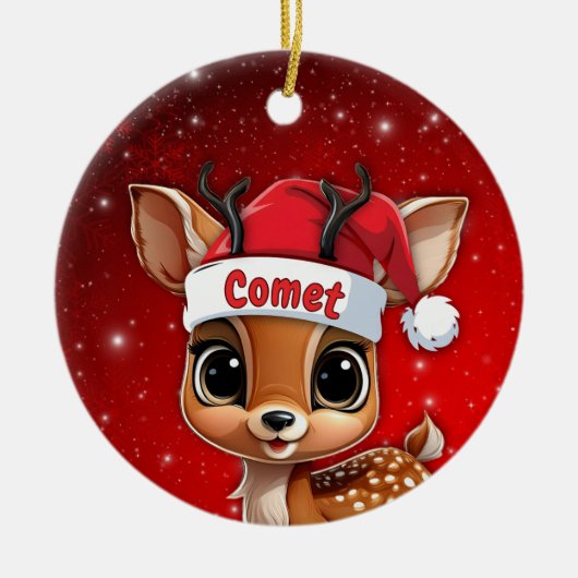 Comet Baby Deer, Fawn, Doe, Reindeer🦌 🎄 Keramisch Ornament (Voorkant)
