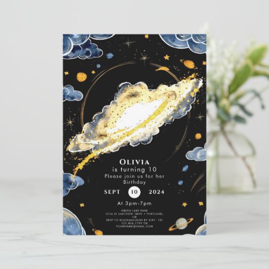 Comet bewerkbare ruimte verjaardag kaart (Staand voorkant)