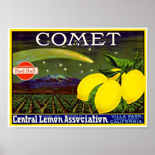 Comet merk citroen krat label Western Litho Co Poster (Voorkant)