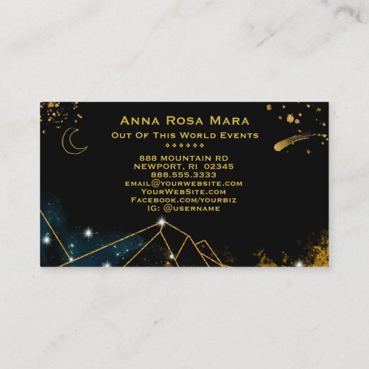 *~* Comet Moon Sacred Geometry Gold Glitter Visitekaartje (Achterkant)