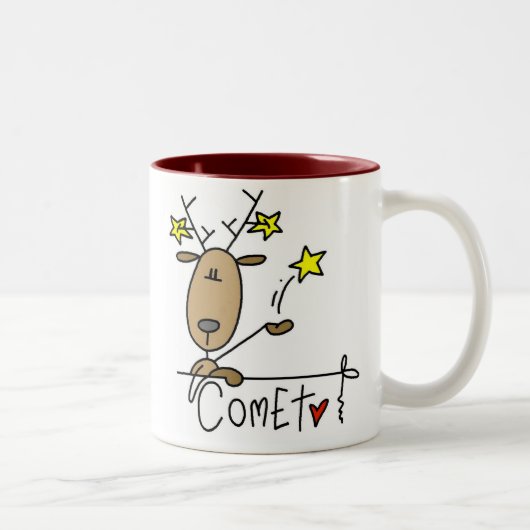 Comet Reindeer Kerstoverhemden en cadeautjes Tweekleurige Koffiemok (Rechts)