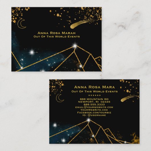*~* Comet Sacred Geometry Gold Glitter Moon Lunar Visitekaartje (Voorkant / Achterkant)