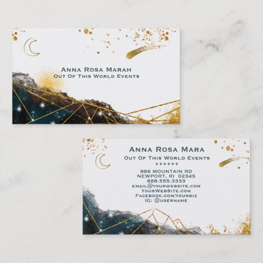 *~* Comet Sacred Geometry Moon Glitter Visitekaartje (Voorkant / Achterkant)