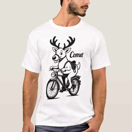  Comet The Reindeer Riding a Bike T-shirt (Voorkant)