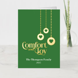 "Comfort and Joy" Groen Gevouwen Folie Vakantie Ka Feestdagenkaart