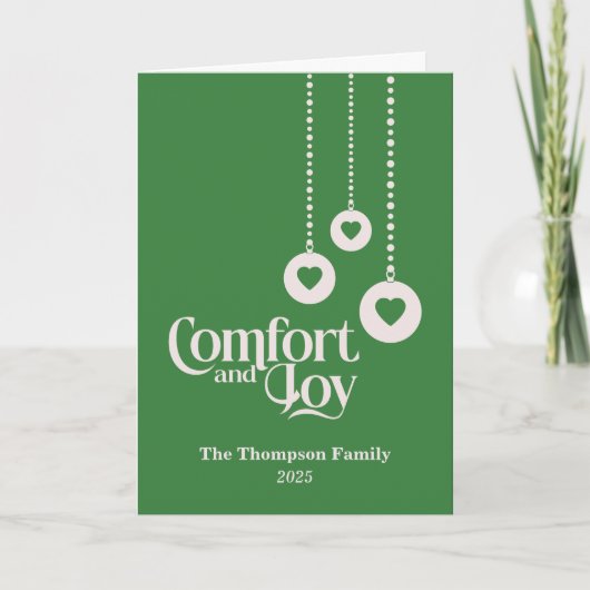 "Comfort and Joy" Groene Kerst Kaart (Voorkant)