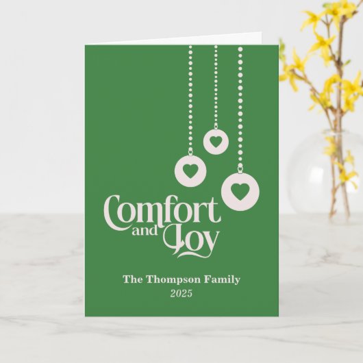"Comfort and Joy" Groene Kerst Kaart (Gele Bloem)