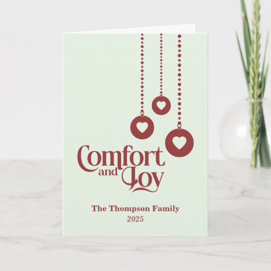 "Comfort and Joy" Lichtgroene Kerst Kaart (Voorkant)
