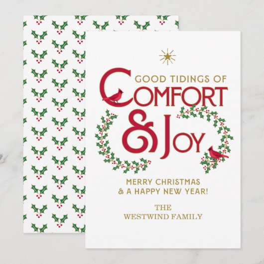 Comfort and Joy Merry Christmas Flat Holiday Kaart (Voorkant / Achterkant)