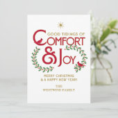 Comfort and Joy Merry Christmas Flat Holiday Kaart (Staand voorkant)