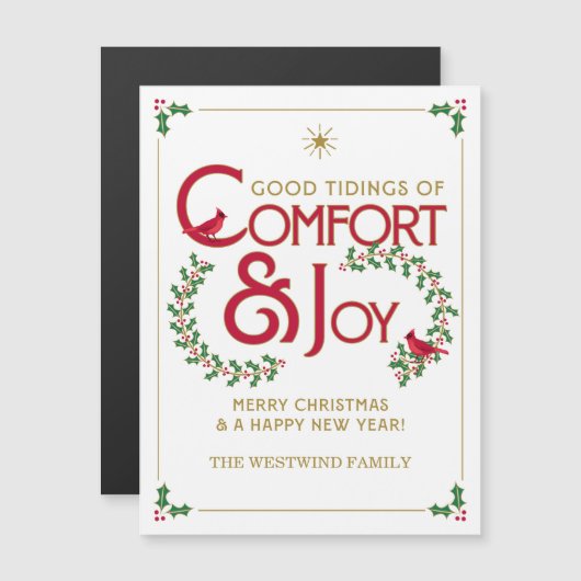 Comfort and Joy Merry Christmas Magnetische Kaart (Voorkant / Achterkant)