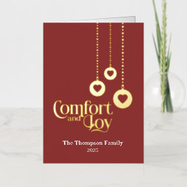 "Comfort and Joy" Rood Gevouwen Folie Vakantie Kaa Feestdagenkaart