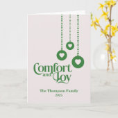Comfort and Joy Roze Groene Kerst Kaart (Gele Bloem)