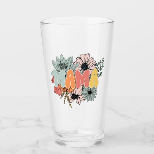 Comfort Colors® Retro floral Mama, Moederdag Glas (Voorkant)