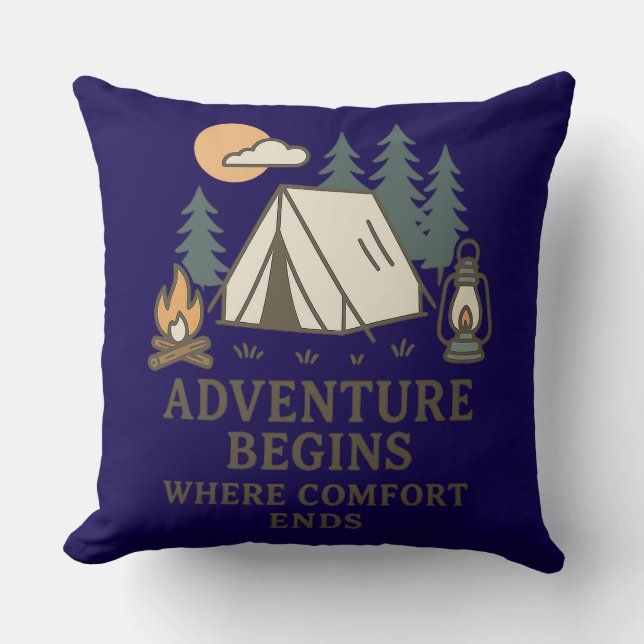 Comfort Eindigt | Rustic Camping Quote Worp Kussen (Voorkant)