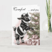 Comfort en Joy - Baby Goat Christmas Feestdagen Kaart (Voorkant)