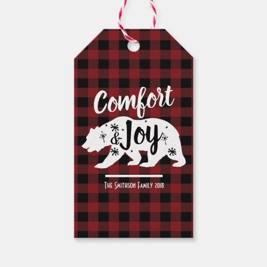 Comfort en Joy Woodland Beer Plaid Gift Labels Cadeaulabel (Voorkant)