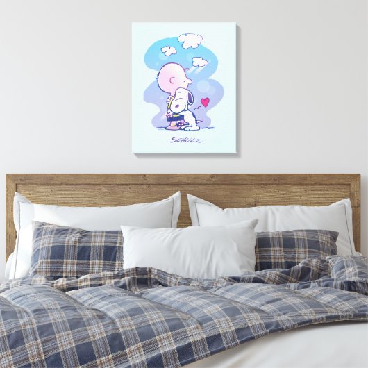 Comfort en veiligheid | Charlie & Snoopy Hug Canvas Afdruk (Insitu (Slaapkamer))