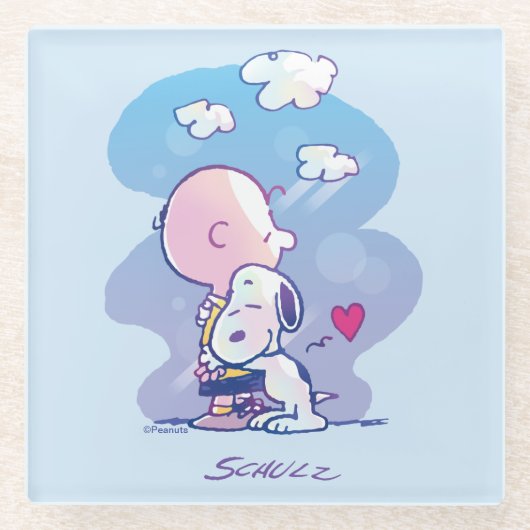 Comfort en veiligheid | Charlie & Snoopy Hug Glazen Onderzetter (Voorkant)