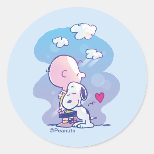 Comfort en veiligheid | Charlie & Snoopy Hug Ronde Sticker (Voorkant)