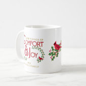 Comfort en vreugde kersttypografie gepersonaliseer koffiemok (Voorkant links)