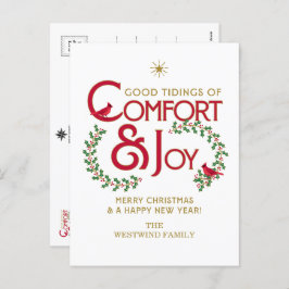 Comfort en vreugde Vrolijk Kerstfeest Holly Feestdagenkaart