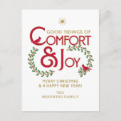 Comfort en vreugde Vrolijk Kerstfeest Holly Feestdagenkaart (Voorkant)