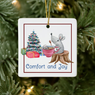 Comfort en vrolijk muis met theesierplant keramisch ornament