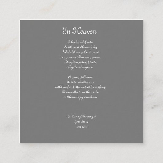 Comfort gedicht voor verlies van dochter, zus, vri informatiekaartje (Achterkant)