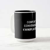 Comfort + gemak = zelfgenoegzaamheid tweekleurige koffiemok (Voorkant links)
