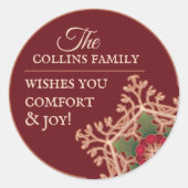 Comfort & Joy Holly Star Gepersonaliseerde rode St Ronde Sticker (Voorkant)