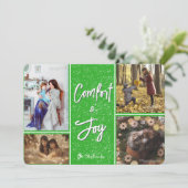Comfort & Joy in Green Foto Kerst Kaart (Staand voorkant)