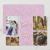 Comfort & Joy in Pink Foto Kerst Kaart (Voorkant / Achterkant)