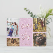 Comfort & Joy in Pink Foto Kerst Kaart (Staand voorkant)