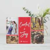 Comfort & Joy in Red Photo Christmas Kaart (Staand voorkant)