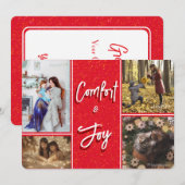 Comfort & Joy in Red Photo Christmas Letter Card Kaart (Voorkant / Achterkant)