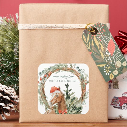 Comfort & Joy | Kerstfeestdagen voor paarden en ca Vierkante Sticker (Feestdagen)